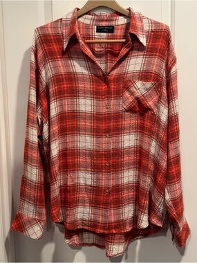 Lane Bryant Orange-Red Plaid Shirt